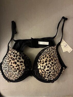 Cacique Leopard-Print Lace Trim Bra - Black and Tan